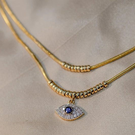 Double Chain Anklet with Diamond and Tanzanite Pendant