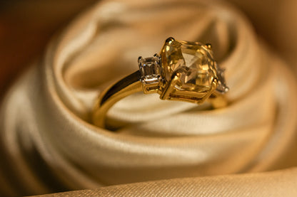 Yellow Sapphire and Baguette Ring